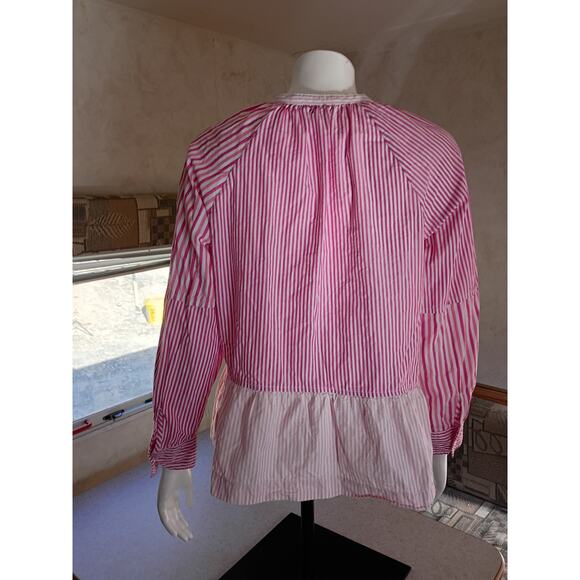 FREE ASSEMBLY Pink Stripe Cotton Peplum Blouse Top Sz L Soft Casual Quietlux - Picture 5 of 10